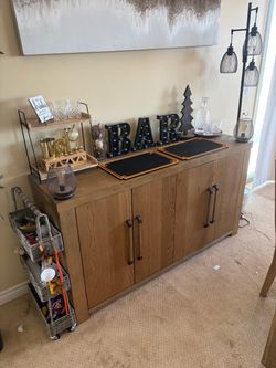 Wood Sideboard Cabinet with Black Handles