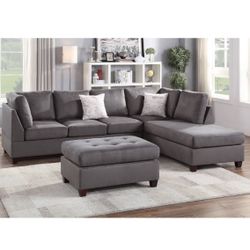 Grey Reversible Sectional With Ottoman Soft Microfiber Fabric Pillows Included Brand New In Box Firm Price $699 Financing Available 
