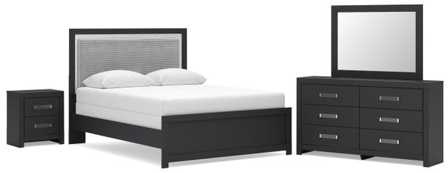 Maeling Black Queen Panel Bed, Dresser, Mirror and Nightstand