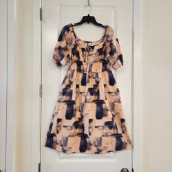 Women Universal Thread Pink and Blue Midi Dress Size M, like new, Elasticated Waistbands 