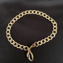Cuban Link Anklet With Seashell (gold Plate/baño De Oro)