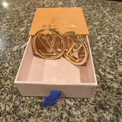 Louis Vuitton Pearl Hoop Earrings Gold Finish 