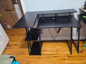 Gaming Desk Computer Desk with Power Outlet and LED