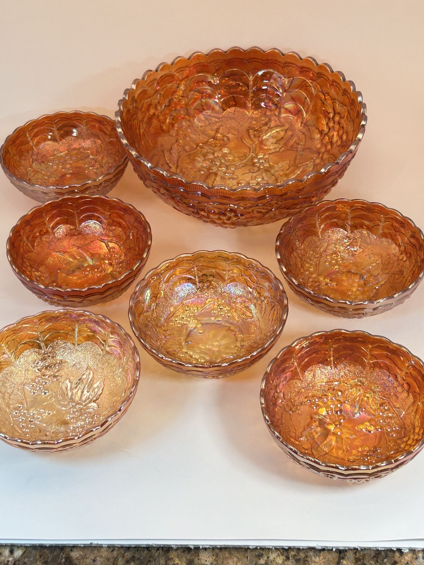 7 Antique Imperial Carnival Glass Bowls