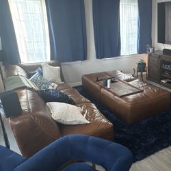 Leather Couch And 2 Ottomans  Living Spaces 