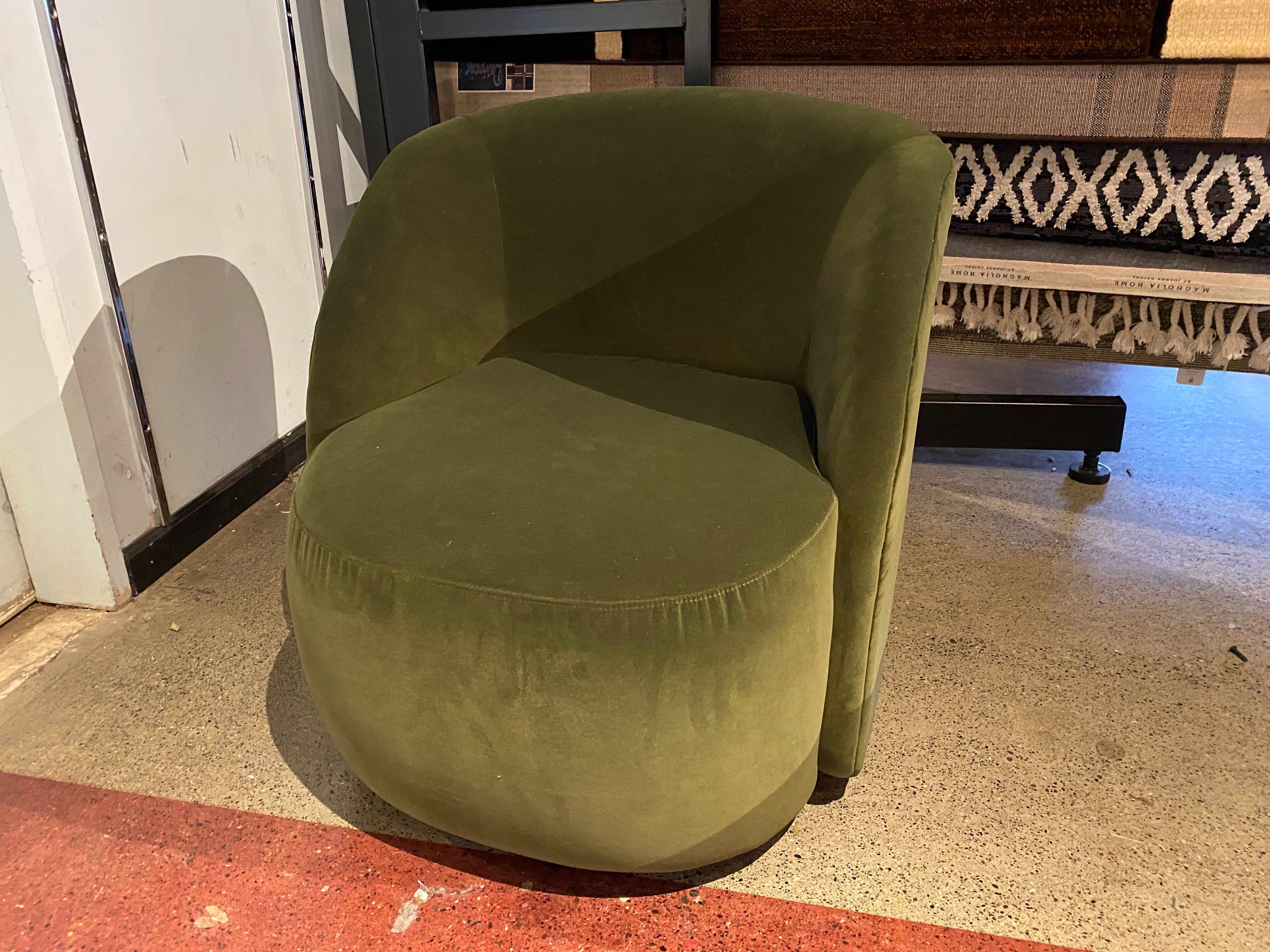 CHARTER FURNITURE Green Velvet Swivel Chair