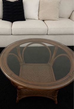Vintage Rattan/Wicker Glass Top Coffee Table