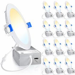 Ensenior 12 Pack 6 Inch Ultra-Thin LED Recessed Light with Junction Box, 2700K-6000K Selectable, 12W 110W Eqv, Dimmable, 1050LM High Brightness - ETL 