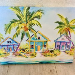 Tropical Bright Beach House Gallery Wrapped Canvas 