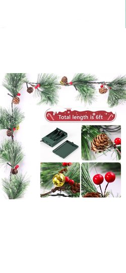 Christmas Garland with Lights, Pre-lit 6 Feet Natural Christmas Smokey Pine Garland, Rustic, Used to Decorate Rooms, Fireplaces, Chandeliers, Stairs (