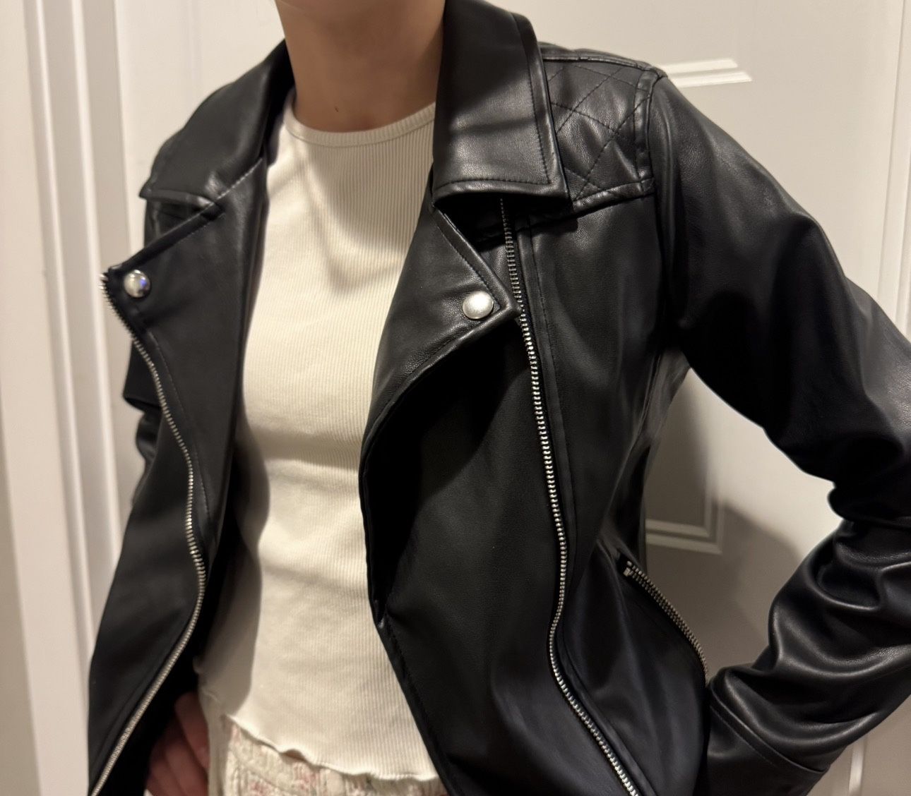 Black Faux Girls Leather Jacket Size 10-12 L