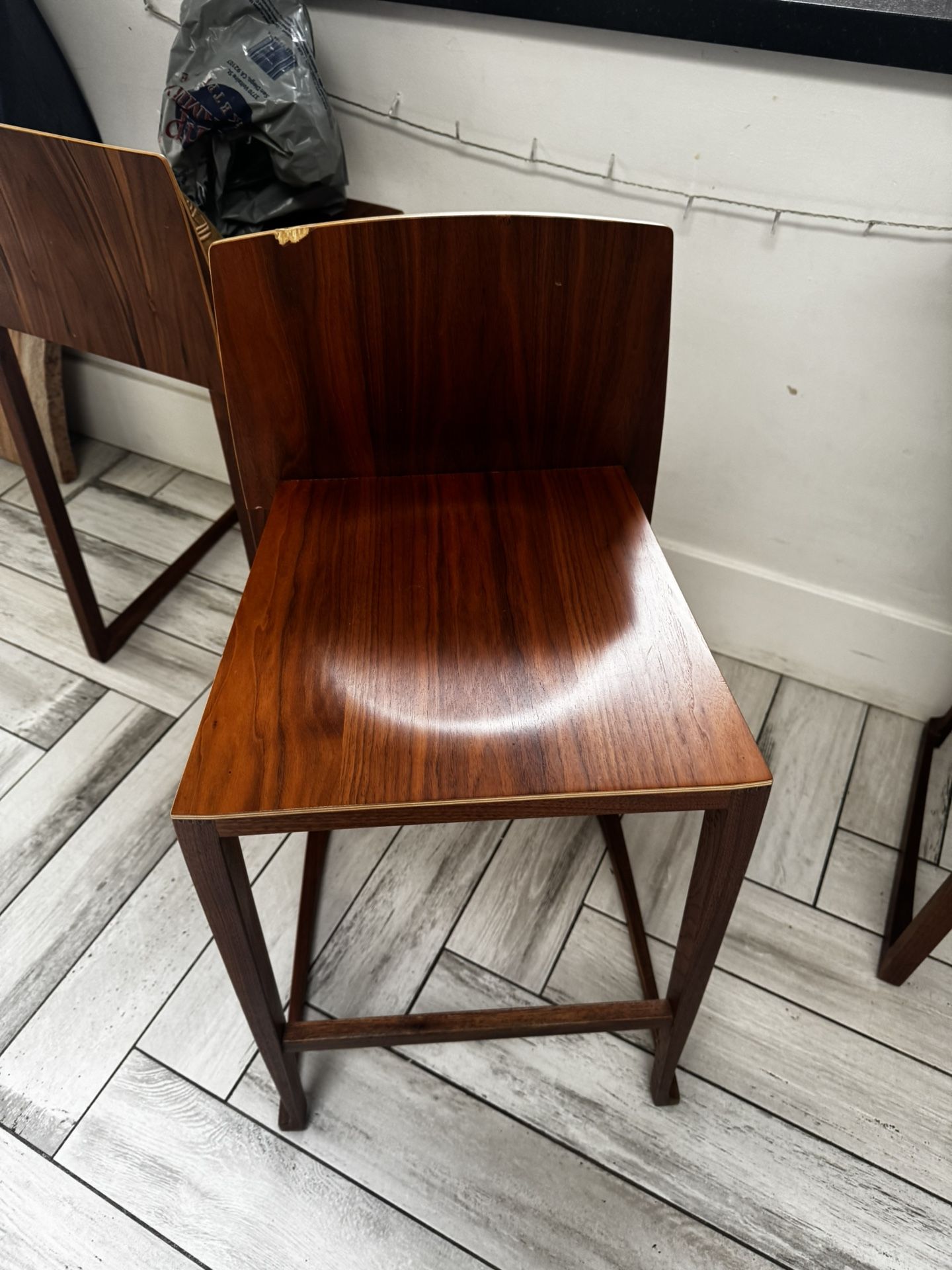 2 Lightweight Walnut Bar Height Stools