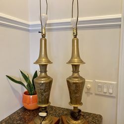 Set Of Giant Solid Brass Vintage Lamps 