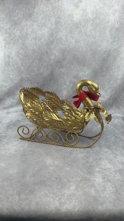 Metal Gold Swan Sleigh Christmas Centerpiece Holiday Table Decor 12”
