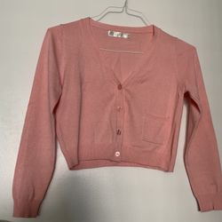 ELEGANT Pink Knit Button Pocket V-Neck Cardigan Sweater Long Sleeve,size like XS
