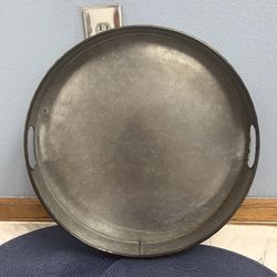 Gray, Round , Metal, Tray.    17 Inches Wide