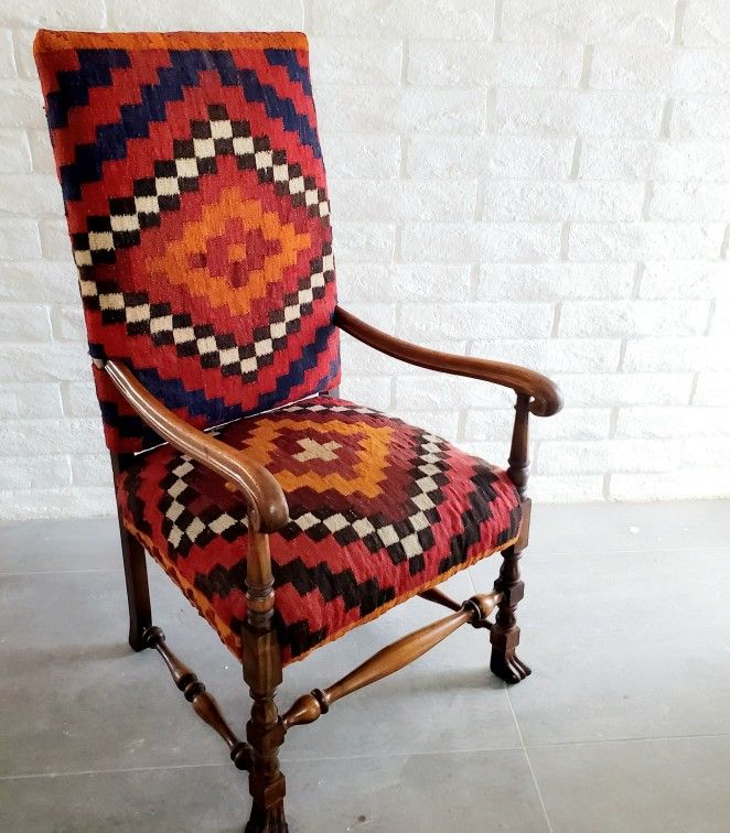 Vintage KILIM Arm CHAIR South WEST Dining Chair ACCENT Chair