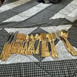56 Pieces Silver Wear Gold Plated 