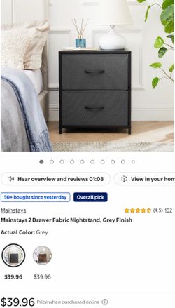 Gray 2 Drawer Fabric Nightstand - Mainstays