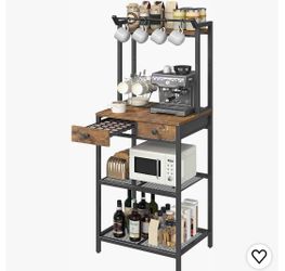 Coffee Bar Station with Pod Drawer Holder, Bakers Rack with Storage 4-Tier Coffee Stand with Hooks, Kitchen Storage Rack intended for K-Cup Pods, for 