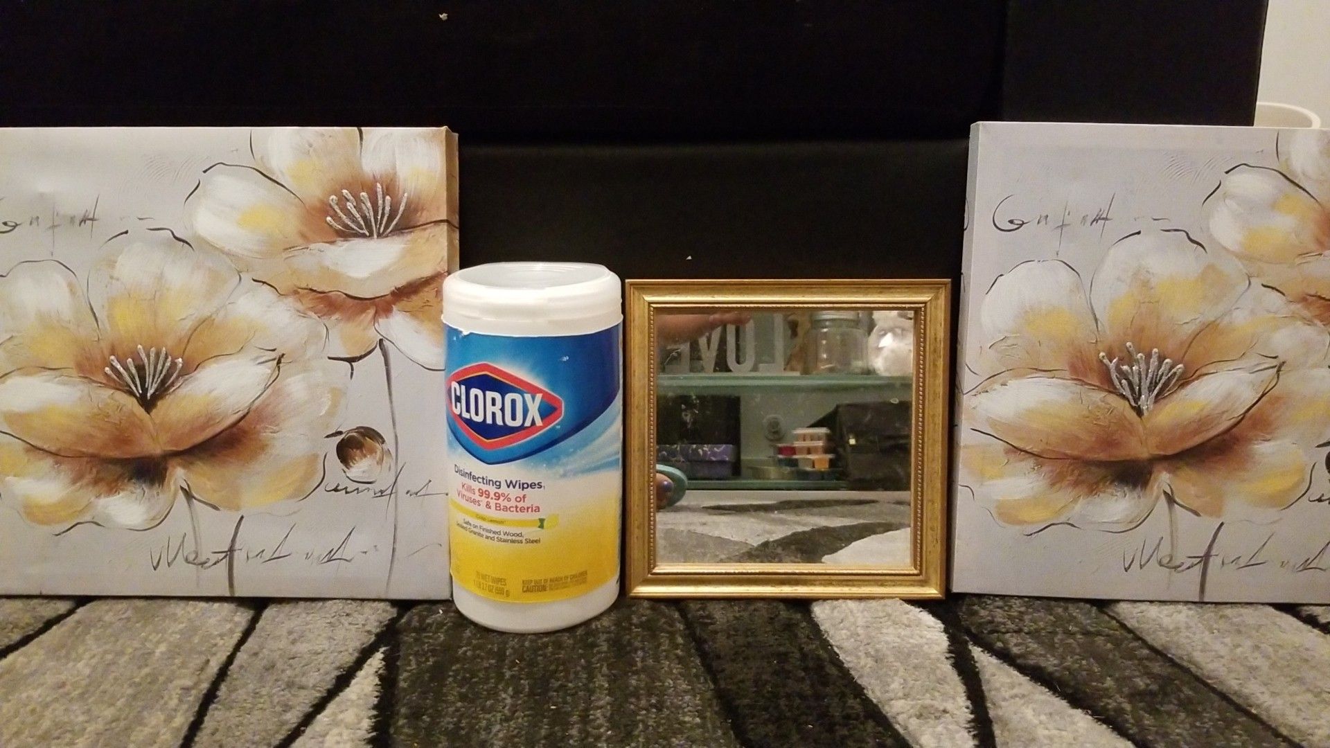 Floral wall art with mini mirror