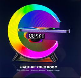G Shaped Wireless Charger Bluetooth Speaker RGB Night Light LED Alarm Clock Lamp