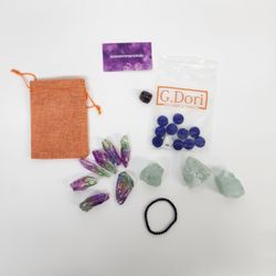 Crystal Healing Set with Aura Quartz, Amethyst, Sea Glass, and Beads – Gift Bag Included