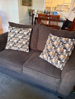 Dark Gray Fabric Sofa with Accent Pillows