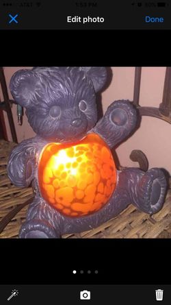 VINTAGE AMBER GLASS TEDDY BEAR LAMP NIGHTLIGHT