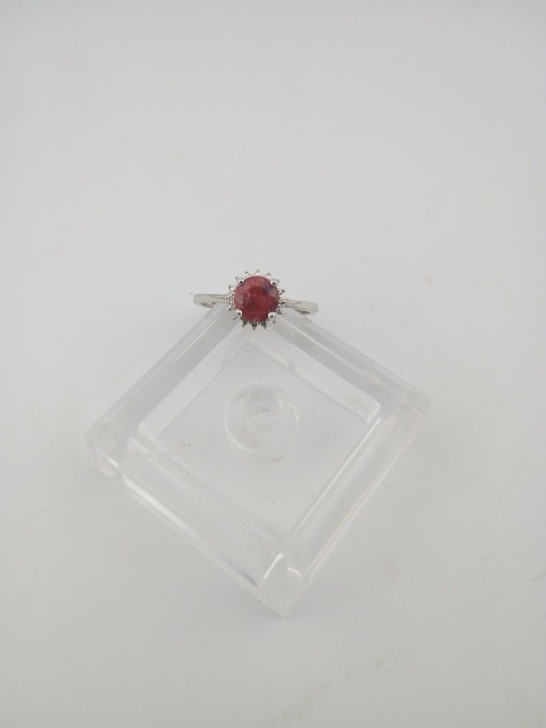 STUNNING Ruby Diamond Halo Set Engagement Ring 925 Sterling Silver 