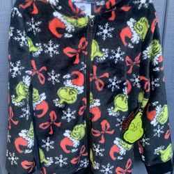 Grinch Hoodie Zip Up  Fleece Sweater Kids Size Small  7/8