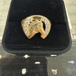 14kt Horse Head Cz Gold Ring Size 11