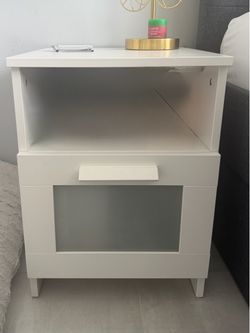 IKEA White Nightstand with Drawer and Open Shelf