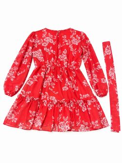 Red Floral Long Sleeve Mini Dress