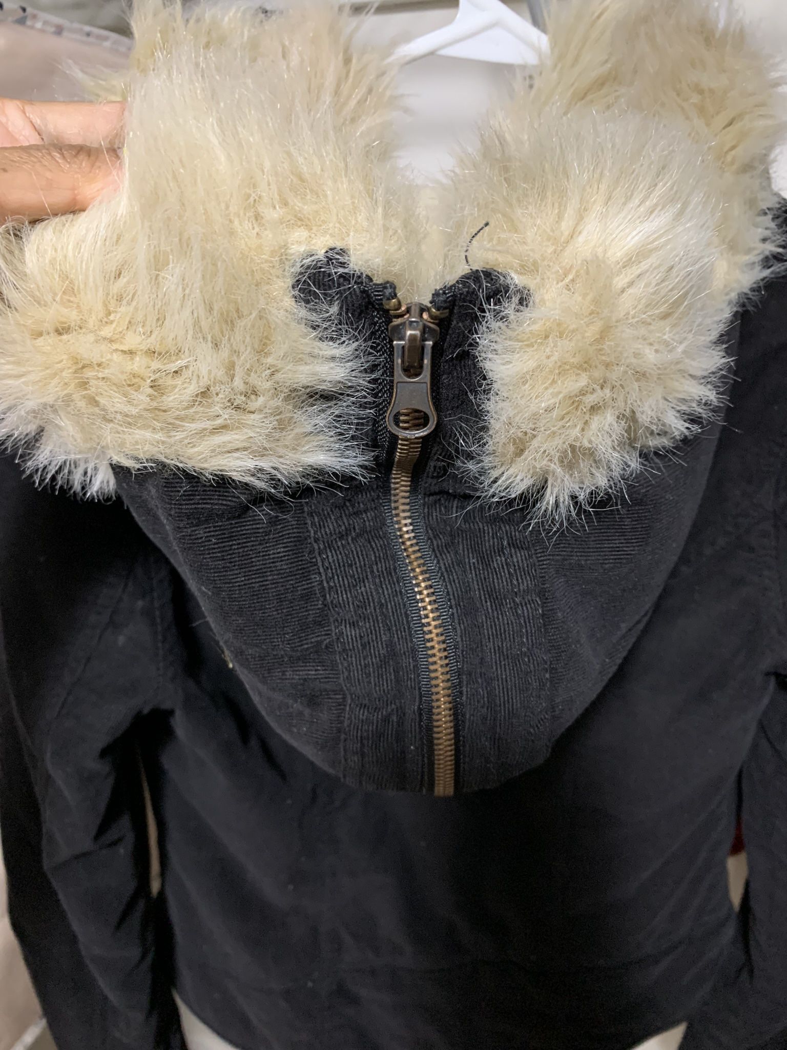 Black Jacket With Fur Hoodie