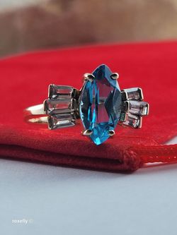 14K Yellow Gold Blue Topaz & Aquamarine Cocktail Ring Size 8 - Solid Gold!/ Anillo de Oro con Topacio Azul y Aguamarina! 👌🎁Post Tags: Anillo de Oro