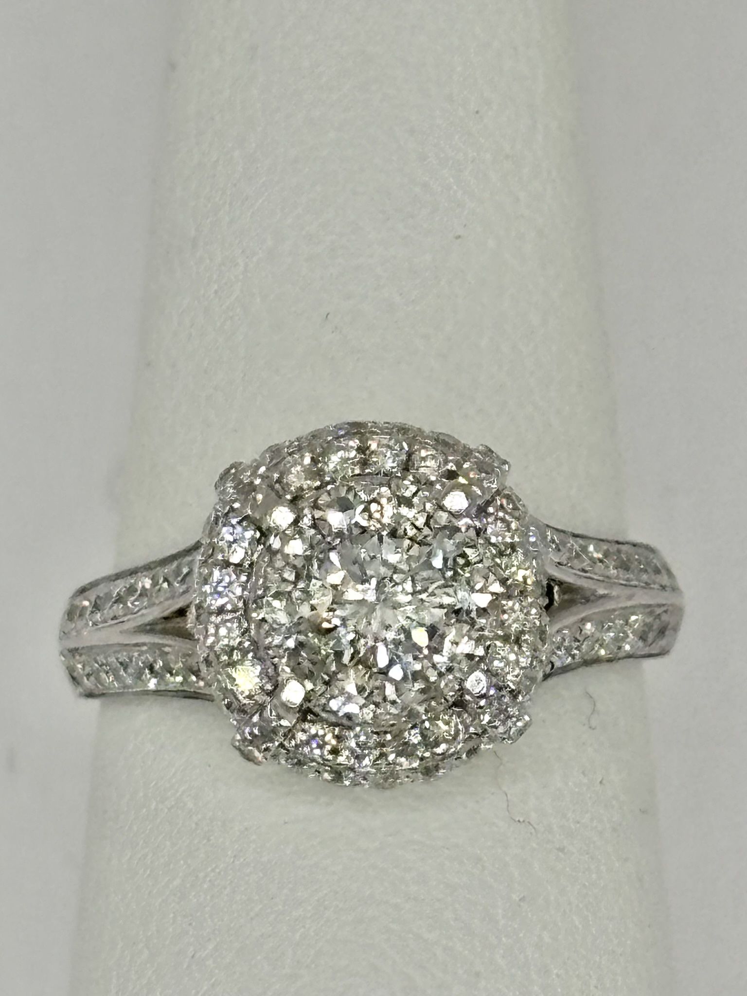 Ladies 14k. White Gold Natural Diamond Cluster Ring 1.50 Carats