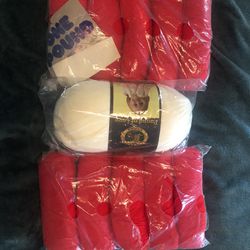 3 Lbs New Yarn Skeins White And Red