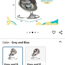 Dream On Me Zazu Baby Swing, Baby Swing for Infant, 5 - Swinging Speed, Two Attached Toys, Bluetooth Enabled and Remote Control, Grey and Blue