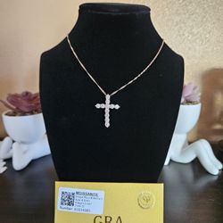 🌹 Rose Gold Moissanite Cross Necklace – GRA Certified 1.0CT Sparkle 🌟