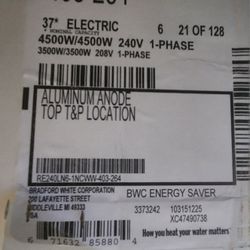 New Brandord White 37 gallon low boy water heater