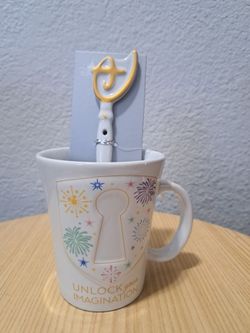 Disney Parks Unlock The Magic Mug Cup Ceramic With Spoon Key