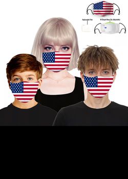 Kid USA Flag Nose and Mouth Cover with 2 Filters