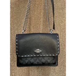 Coach Klare Crossbody Rivets Shoulder Bag Black Canvas Studed RARE 90400