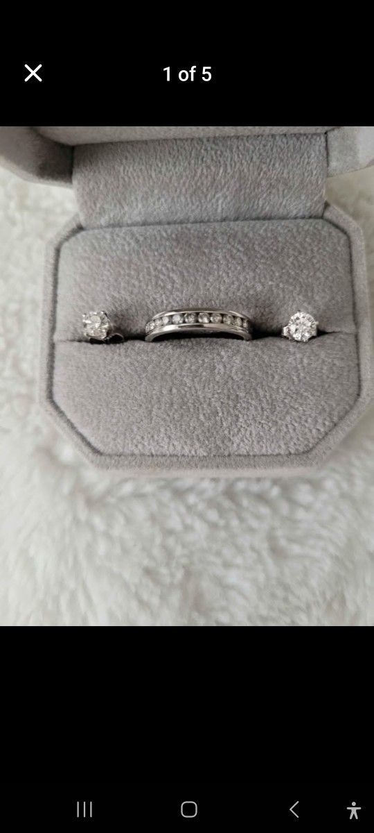 Silver Band W 11 diamonds, and Diamond earrings 