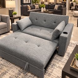 Gray Tufted Sleeper Sofa with Pull-Out Bed