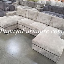 NEW Modern Sectional Sofa with TWO LARGE CHAISE Lounge Set chair U Shaped Seccional couch Grey Fabric Ashley IKEA Style Furniture Couch SALE DEAL