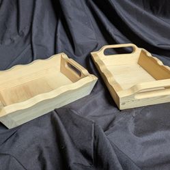 Handcrafted Small Wooden Trays – Rustic Scalloped Edge & Cutout Handles