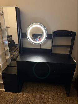 MOVING TODAY - $40 Black Makeup Vanity Desk w/ Lighted LED Mirror & Cabinet