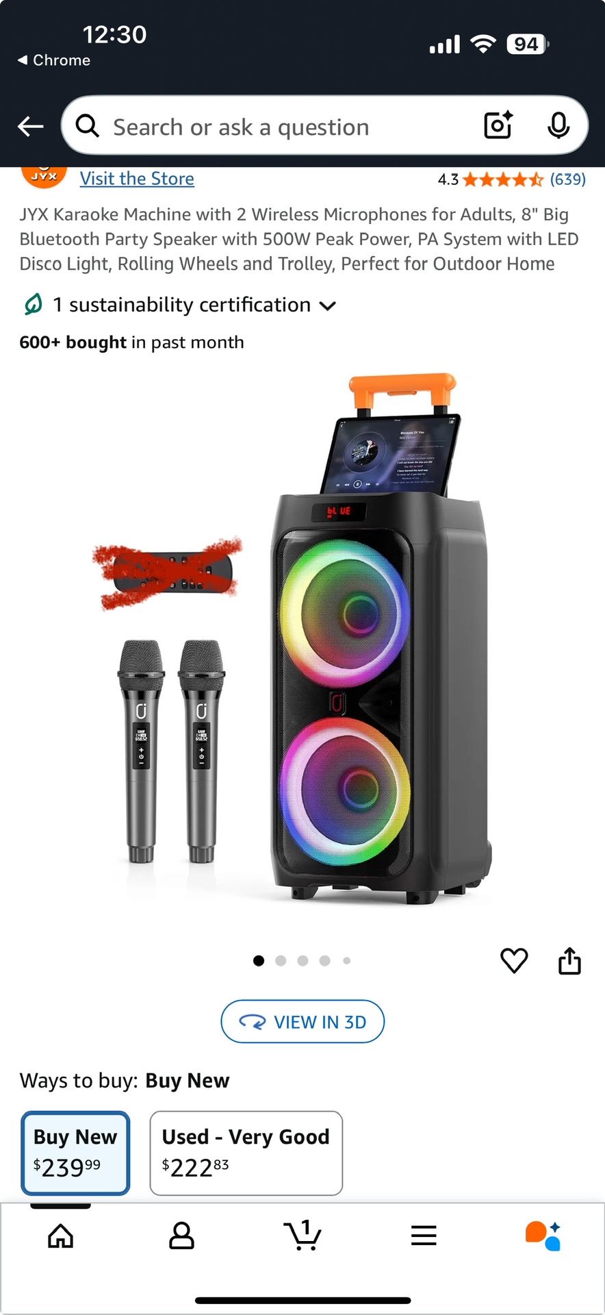 JYX Speaker Bluetooth T9 Karaoke Machine for Adults with 500-watt Power Open Box $140
